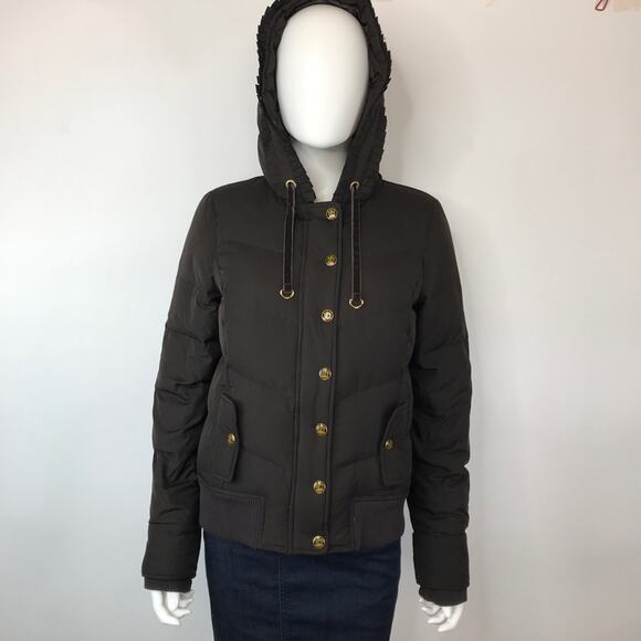 Juicy Couture Puffer Down Jacket Hoodie Coat Brown & Gold Hardware - Picture 5 of 13